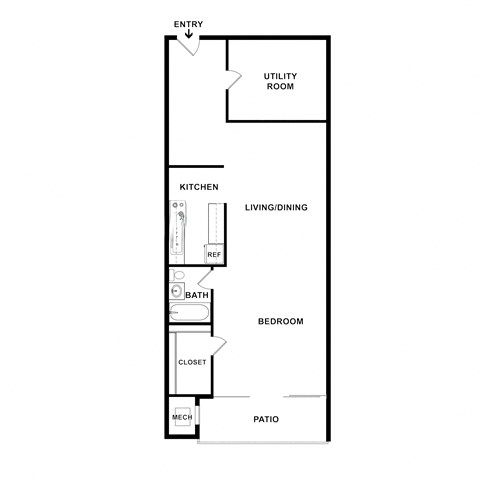 Floor plan for studio, 1 bath, 451 sqft